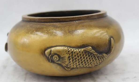 

free 4"Chinese Folk Bronze Lucky excellent Money drawing cyprinoid Pot crock fast