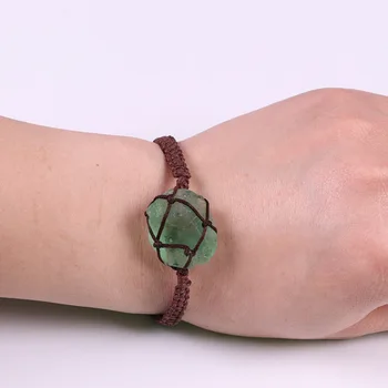 

Original Rough Blue Green Fluorite Stone Bracelet Handmade Braided Rope Jewelry Ethnic Vintage Mala Healing Beads Bracelet Gift