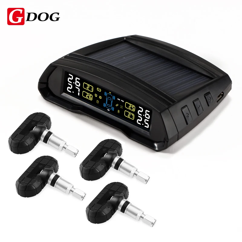 

wireless solar power tpms tire pressure monitor rechargeable usb charge lcd display PSI BAR with 4 sensors for 4 wheels car