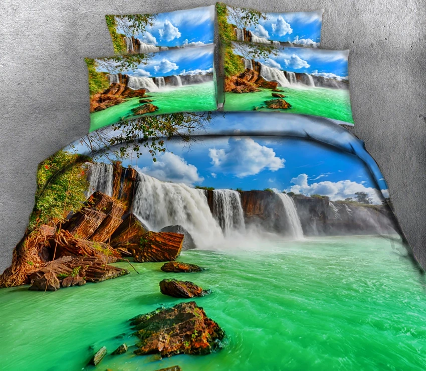 

Reef waterfall with green water under blue sky 3d effect photo bed linen can be customized photo pattern