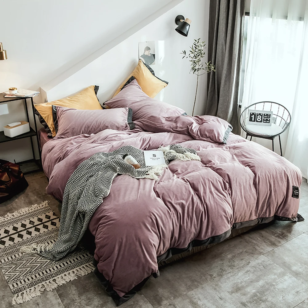 2018 Pale Mauve Soft Flannel Duvet Cover Set Microfiber Fleece Bedding Sets Winter Thick Warm 