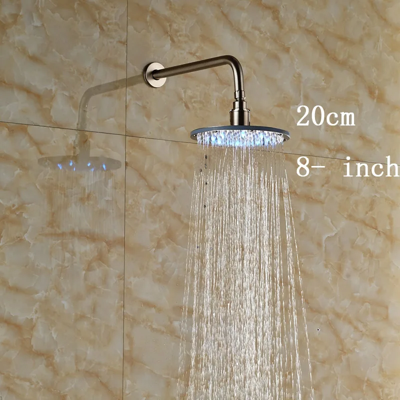 Wall Mount LED Light Rainfall Shower Head Brushed Nickel with Shower Arm 8 Round Showerhead