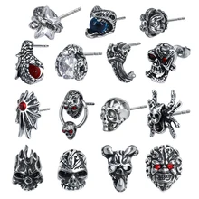 ZS панк-рок 316L серьги-гвоздики из нержавеющей стали для мужчин 2 шт. хип-хоп серьга с черепом с красным CZ камнем мужские байкерские готические ювелирные изделия
