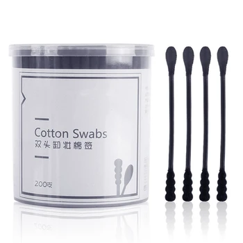 

200/250pcs/pack Disposable Cotton Swabs Ears Clean Quality Black Cotton Spiral Sticks Makeup Eyebrow Lipsticks Cotton