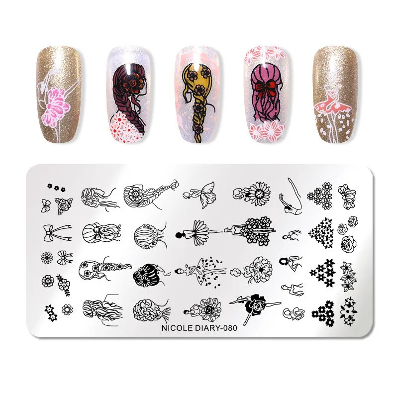 NICOLE DIARY Rectangle Stamping Plate Nail Stainless Steel Marble Plate Mixed Designs Image Nail Art Templates Tools - Цвет: ND-080