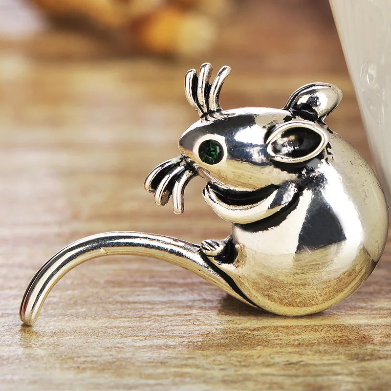 Blucome Cute Black Mouse Brooch Gold-color Alloy Animal Brooches For Scarf Sweater Corsage Accessories Lady Kids Jewelry Pins Up