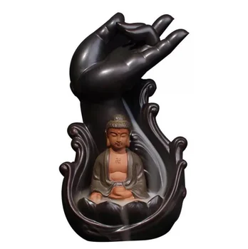 

Ceramic Buddha Hand Incense Burner Smoke Waterfall Backflow Lotus Flower Incense Holder Home Office Decor Ornaments LF183