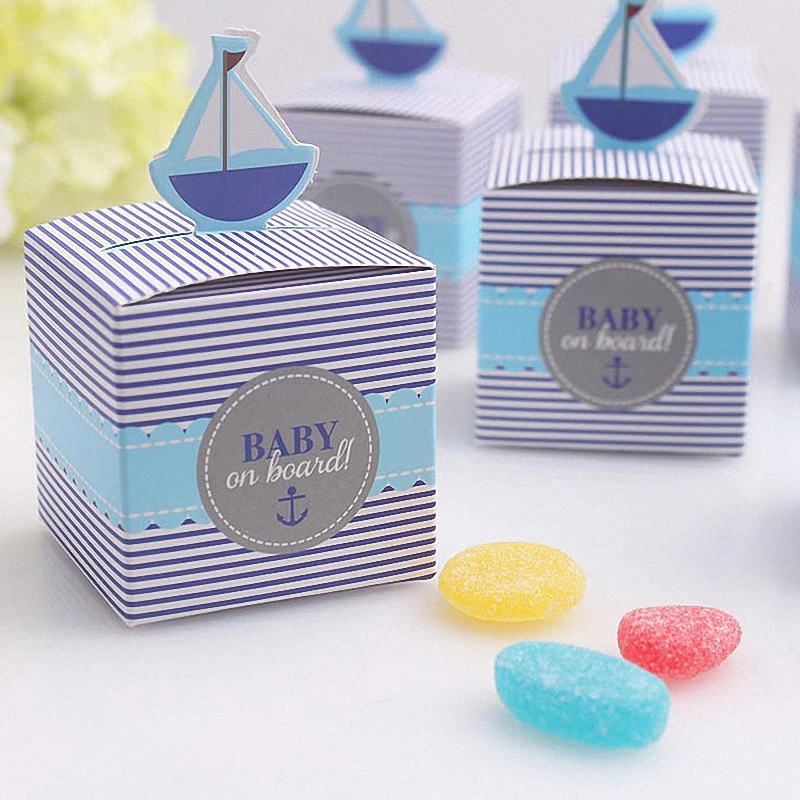 50pcs Striking Baby Shower Blue And White Striped Paperboard Candy 50pcs Striking Baby Shower Blue And White Striped Paperboard Candy