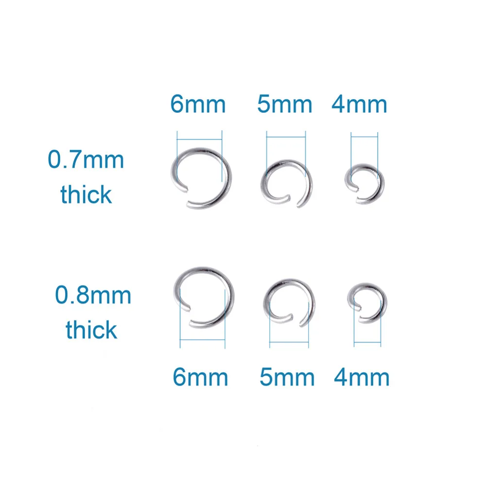 Смешанные соединительные кольца из нержавеющей стали 304, цвет нержавеющей стали, 4~ 6x0. 7~ 0,8 мм; около 2,6~ 4,4 мм внутренний диаметр, около 5 г/отсек