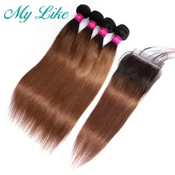 My Like Омбре Малазийские Волосы Weave 3/4 Связки с закрытием 1b/30 Омбре человеческие волосы прямые пучки волос с закрытием не Реми