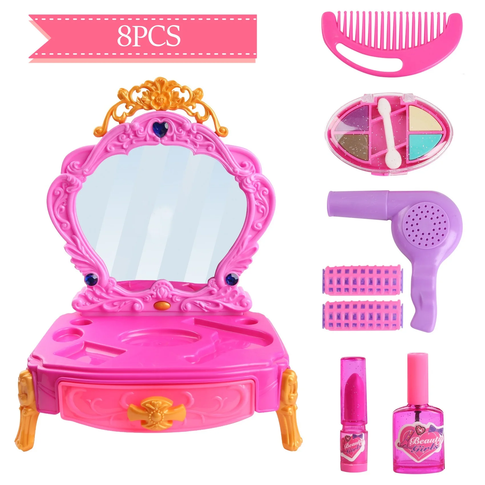 Kiddie Play Pretend Kids Vanity Beauty Salon Fashion Set Hair Dryer 13pcs for sale online 