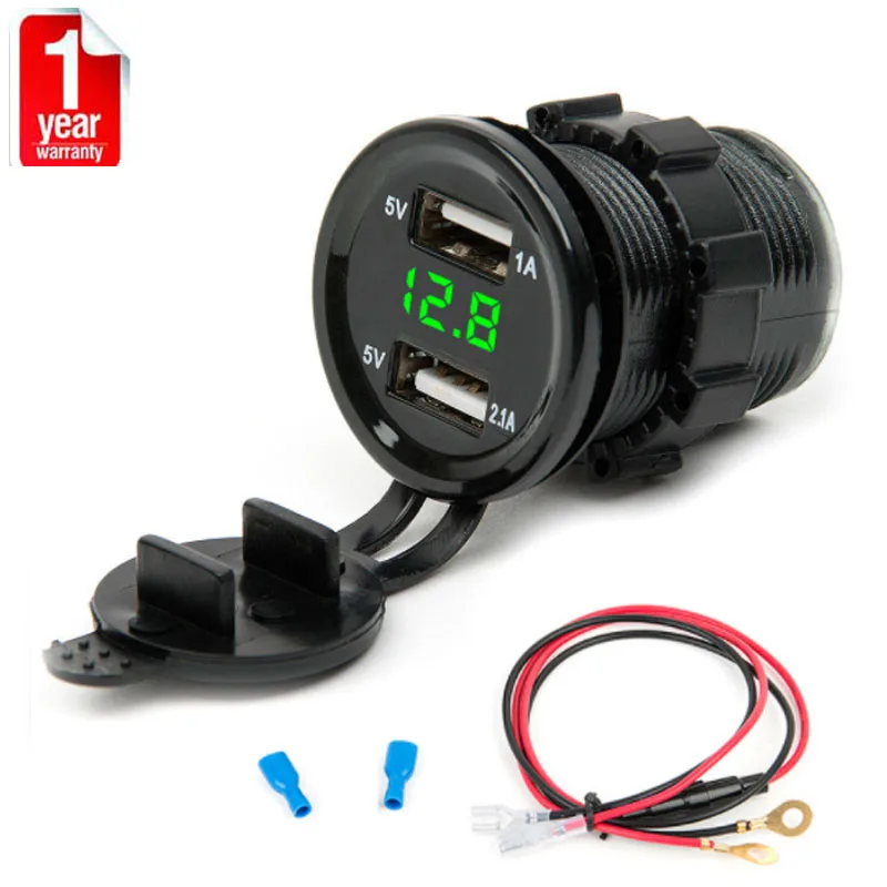 Motorcycle Dual USB Socket Charger Power Adapter Outlet Power 12-24V Mobile Phone Charger with LED for Auto Car Truck ATV Boat