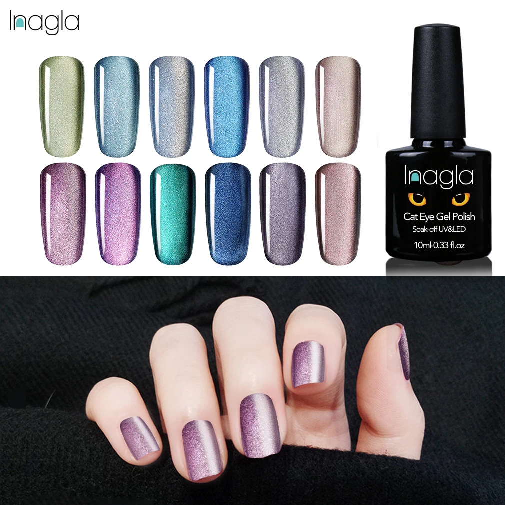 

Inagla Nail Art 5D Cat Eye Nail Gel 10ml Magnet Soak Off UV Gel Top Base Coat Needed Starry Jade Effect Gel Varnishes 22 Colors