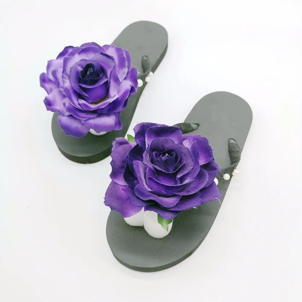 HAHAFLOWER/тапочки с фиолетовыми розами женская обувь на плоской подошве уличные