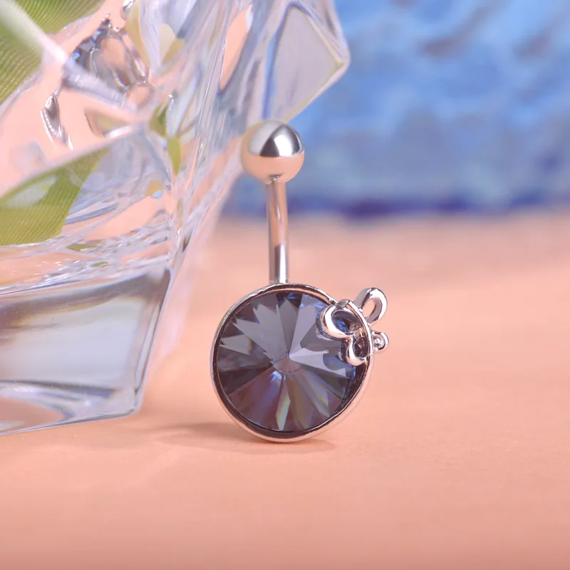 Blucome 316l Хирургическая пупка Сталь Горный Хрусталь Gem С Бантом Пупка Кольца