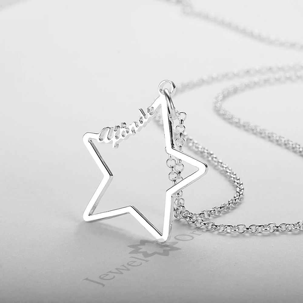 DIY Имя 3 цвета полые звезды Персонализированные 925 стерлингового серебра имя ожерелье лучший рождественский подарок с коробкой(JewelOra NE101583