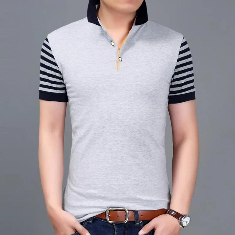 Мужские поло, новинка, брендовая мужская рубашка поло, мужская летняя хлопковая рубашка с коротким рукавом, с отворотом, приталенная, модная, трендовая футболка, топы, рубашки поло, одежда - Цвет: 7116 grey