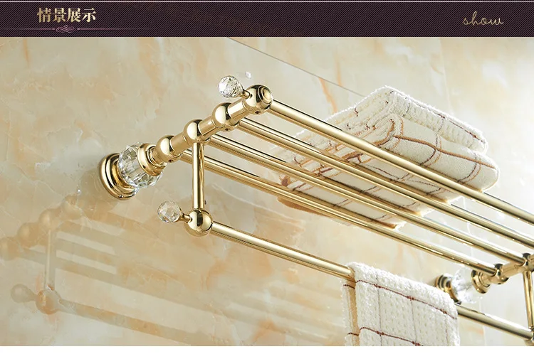 Латунный золотой кристалл вешалка для полотенец аксессуары для ванной набор полотенец 24 дюймов декоративное настенное полотно Shlef YL2019
