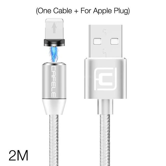 Cafele СВЕТОДИОДНЫЙ Магнитный зарядный кабель для iPhone, кабель Micro usb type C, магнитное зарядное устройство USB C для samsung Xiaomi huawei - Цвет: 2M Silver for iPhone