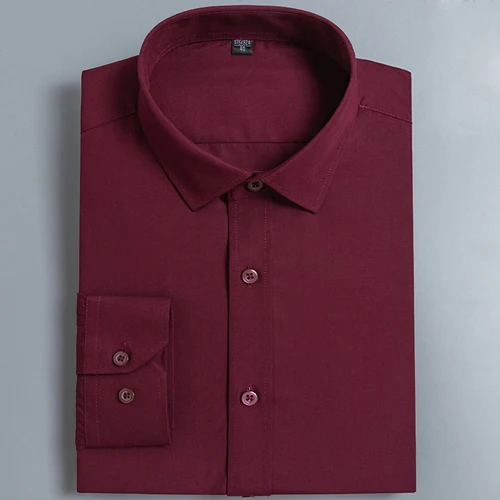Мужской базовый дизайн, сплошной цвет, обычный крой, длинный рукав, рубашки, удобные, сукно официальное, бизнес, работа, офис, топ, рубашка - Цвет: Burgundy