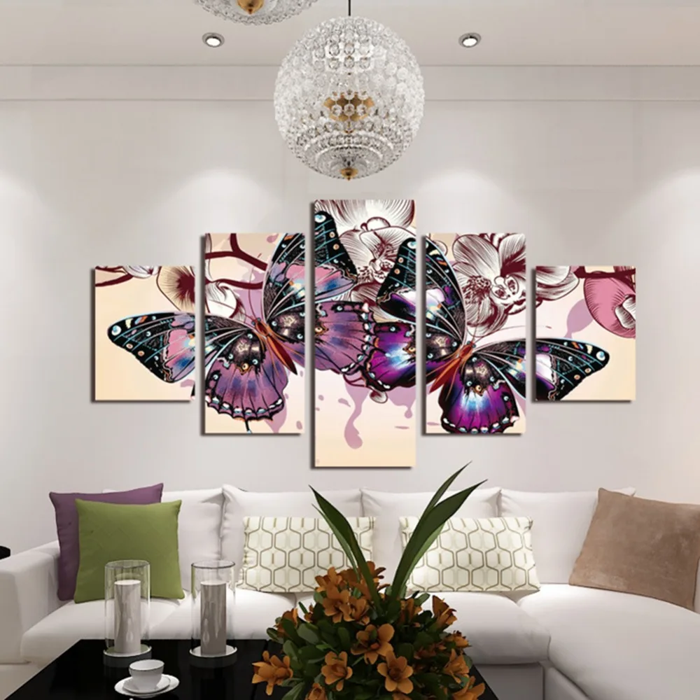 

5 pcs Full drill diamond painting cross stitch diamond embroidery Colorful butterfly picture of rhinestones home decor DW981