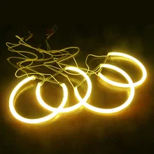 FEELDO 2X131mm 2X146mm Yellow Car CCFL Halo Rings Angel Eyes LED Headlights For BMW E46 (NON projector) Light Kits #AM4174