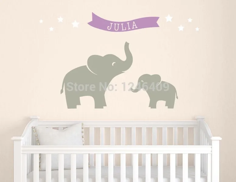 

Custom made Cute Elephant and Stars Monogram Personalized Name Wall Decals Stickers For Baby Nursery Children- Rooms Decoration
