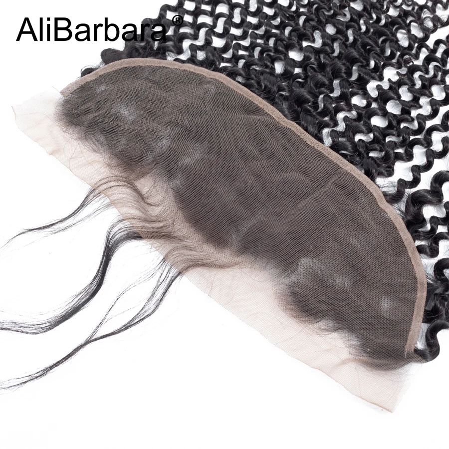 AliBarbara Hair Brazilian Kinky Curly Human Hair Frontal With Bundles Remy 13X4 lace frontal with 3Bundles hair weaves extension