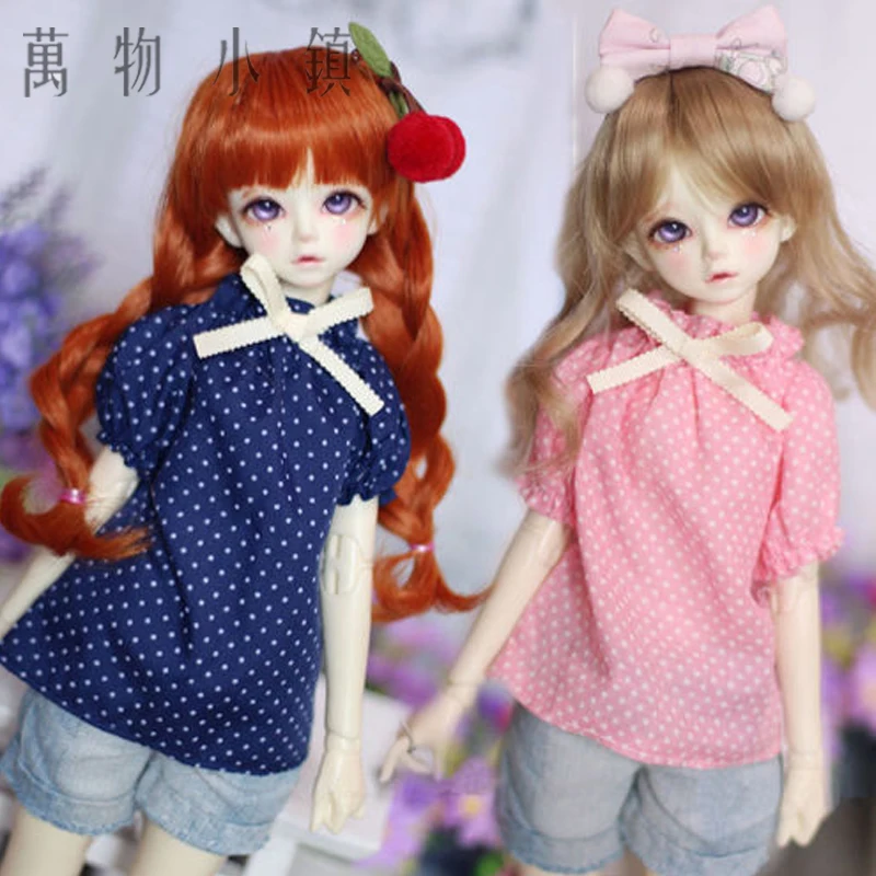 

New Blue Sweet Bow Cute Lovely Shirt/Short Sleeve For 1/4 MSD BJD Clothes