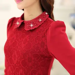 2016 женская зимняя рубашка кружевная блузка с длинным рукавом теплая блуза de renda кашемировая блуза для тела женские топы Женская одежда