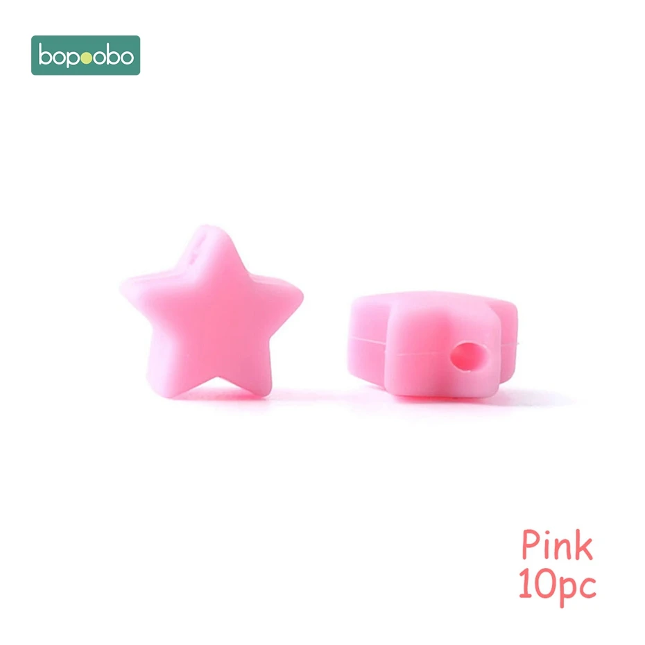 Bopoobo 10 шт Силиконовые Бусины, пищевой силиконовый Прорезыватель зубов в виде звезды, Товары для малышей, силиконовый браслет для грызунов, сделай сам, детский Прорезыватель для зубов - Цвет: Pink Star