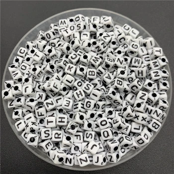 100pcs/lot 5mm Acrylic Spacer Beads Letter Beads Square Alphabet Beads For Jewelry Making DIY Handmade Accessories White+Black 1