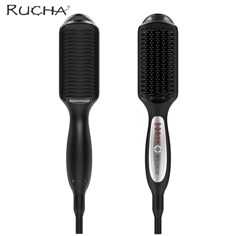 Professional Black Digital Hair Straightener Brush Comb Detangling