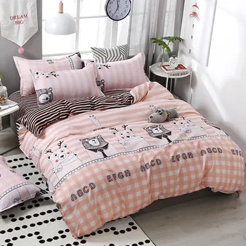 

4pcs/set Kawaii Cartoon Style Bear Printing Comfortable Family Bedding Set Bed Linings Duvet Cover Bed Sheet Pillowcases 49