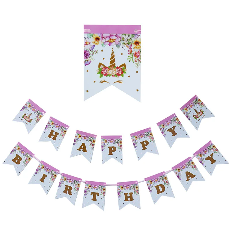 

Glitter Unicorn Happy Birthday Banner Baby Shower Paper Flags Birthday Party Decorations Kids Unicorn Party Suppilies
