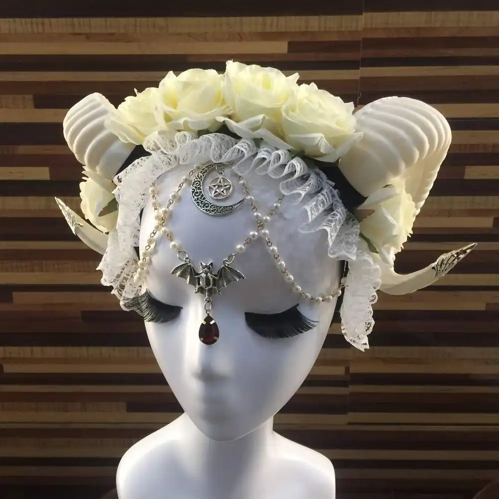 Halloween Horns Cosplay Flower Horn Headpiece Ram Horns Headband