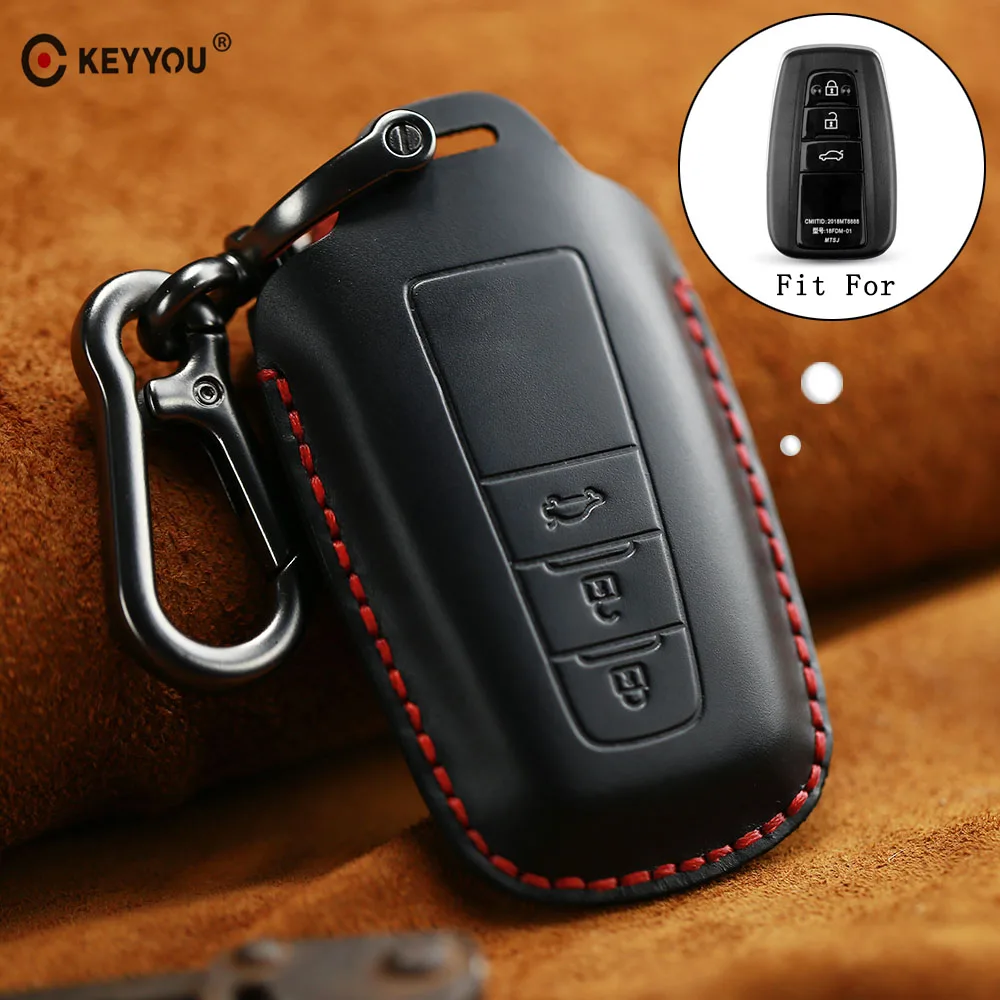 KEYYOU New Genuine Leather Car Key Holder Cover Case With KeyChain For Toyota Camry Corolla C HR