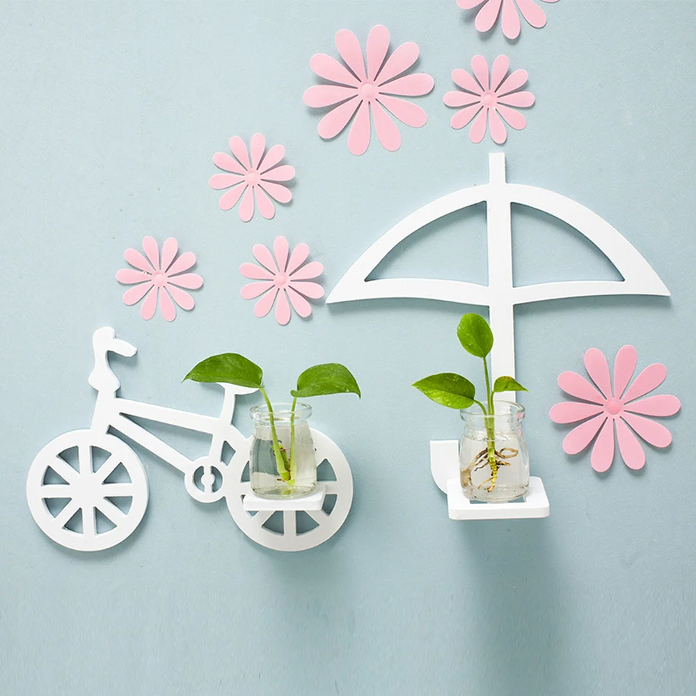 

Wall WOOD Shelf with Vases, Creative Handcrafted Hanging Vases, Wall Planter, Flower Container, Home Decoration