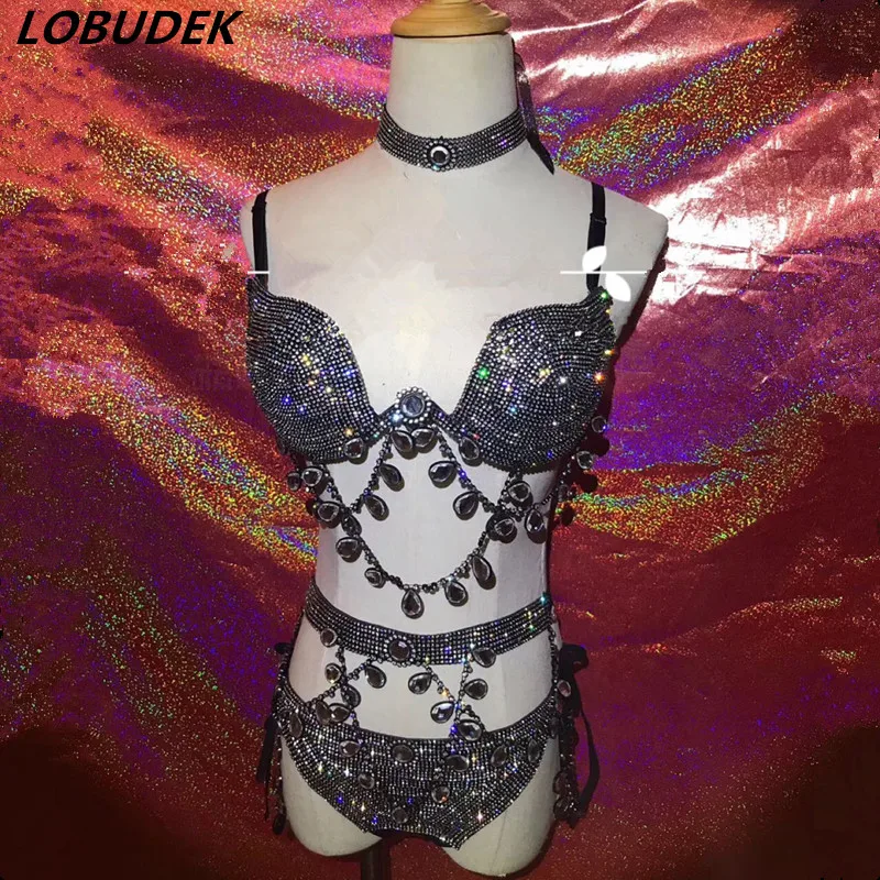 Sparkly Rhinestones Bikini Costumes customization Bling Diamond