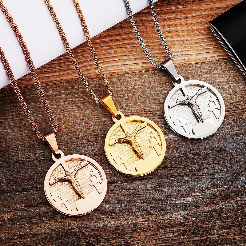 

Classic Jesus Medal Necklace Multilayer Gold Chain Stainless Steel Christian Bible Cross Pendants Necklaces For Religion Jewelry