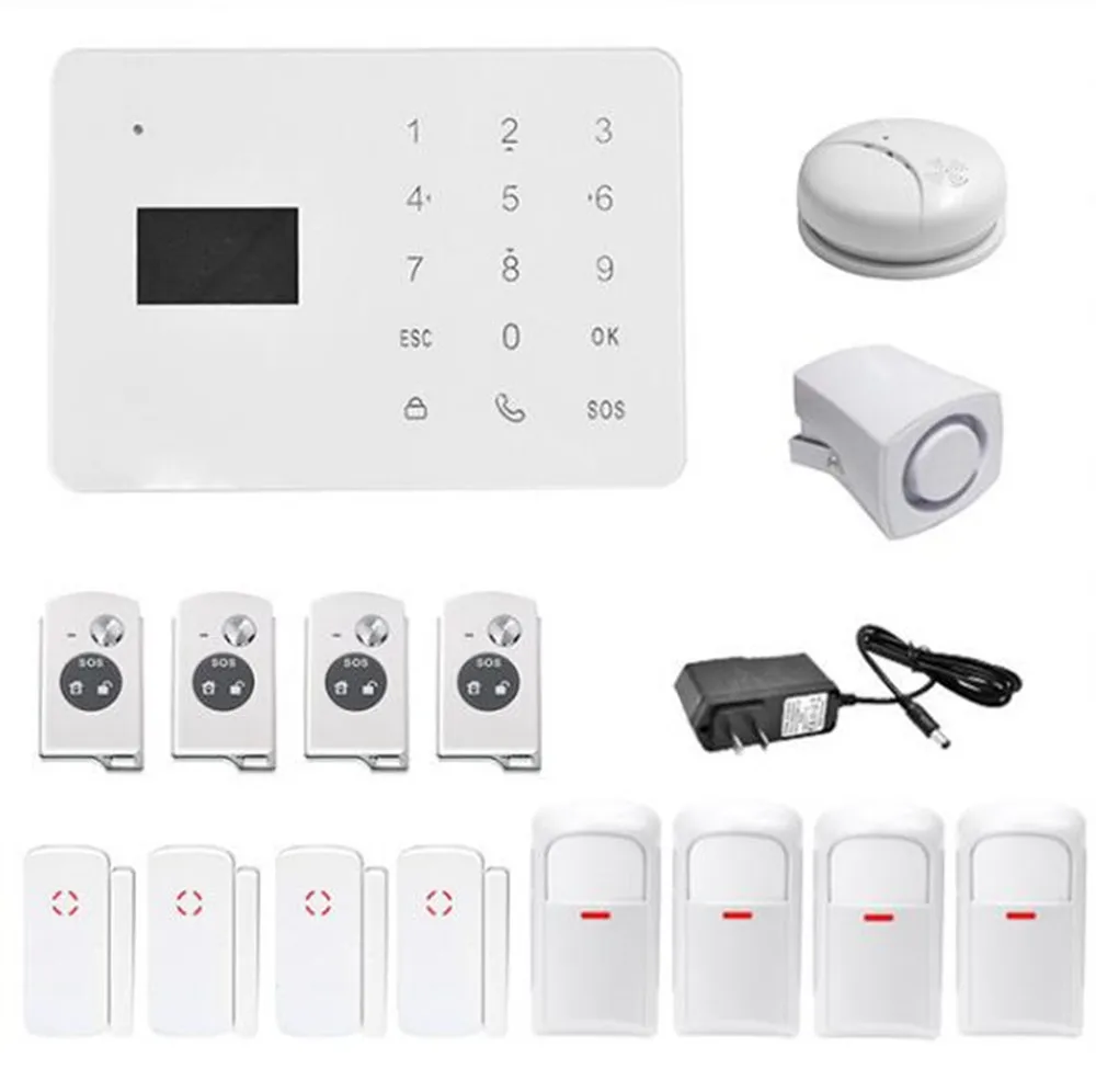 

433Mhz Wireless GSM Alarm System With Smoke Sensor 4 PIR Detector 4 Door Alarm Sensor