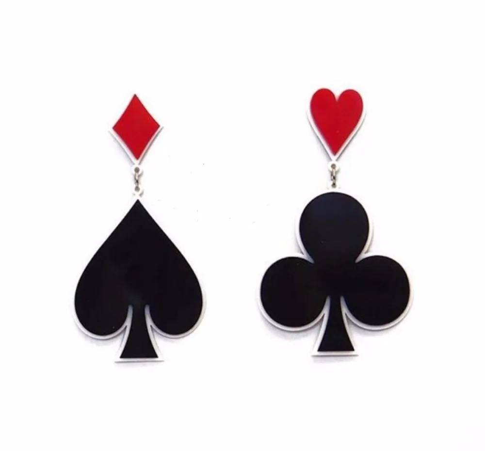 

Fashion Hip Hop Exaggerated Night Club Dancer Acrylic Playing Card Heart Asymmetric Drop Earrings Women Punk Jewelry