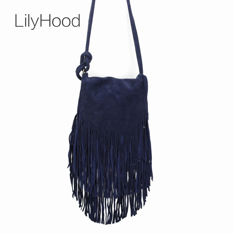 LilyHood 2017 Women Genuine font b Leather b font Suede Shoulder Bags Music Festival Fringed Tassel