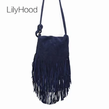 LilyHood 2017 Genuino de Las Mujeres Bolsas de Hombro de Cuero de Gamuza Borla Con Flecos Boho Festival de Música Ibiza Rock Gótico Suave Bolsas de Mensajero