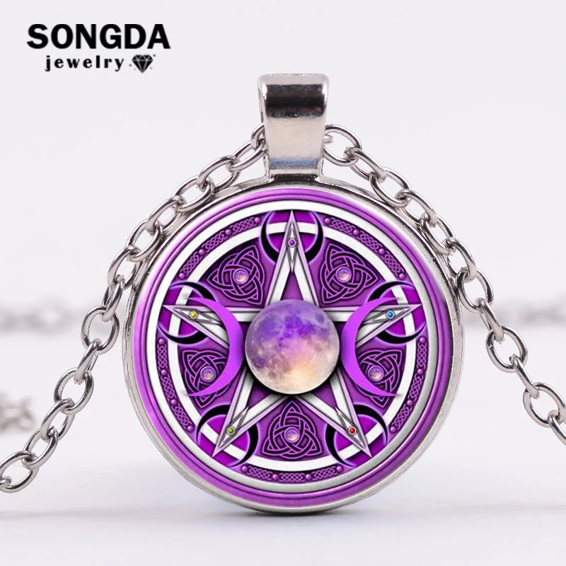 Кулон богини SONGDA Charm фиолетового цвета с тройной луной ожерелье пентаграммой