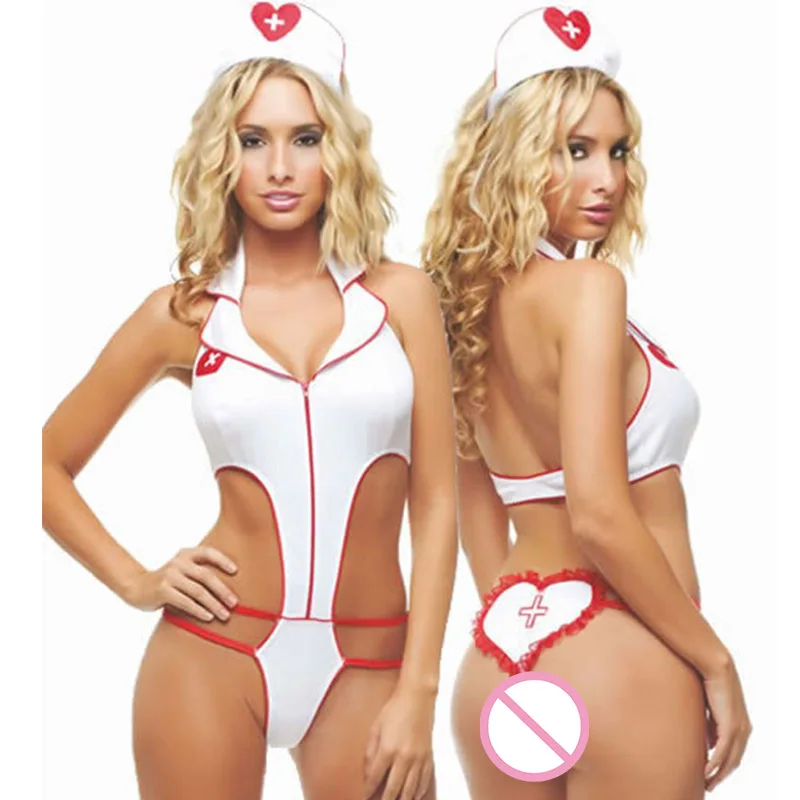 Sexy Cut Out Backless Adult Nurse Costume White and Red Naughty Nurses Teddy Monokini Suits Costume Fancy Pole Dance Clubwear (1)