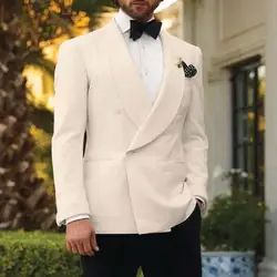 Белый формальный двубортный костюм мужской блейзер Свадебный Жених мужской костюм с брюками вечерний тонкий смокинг Пром куртка мужской