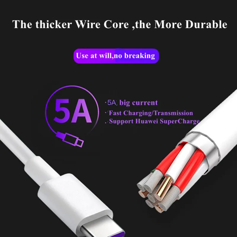 Кабель USB Type C 5A для быстрой зарядки HUAWEI P10 P20 Mate 10 20 SAMSUNG Galaxy S8 S9|Кабели мобильных