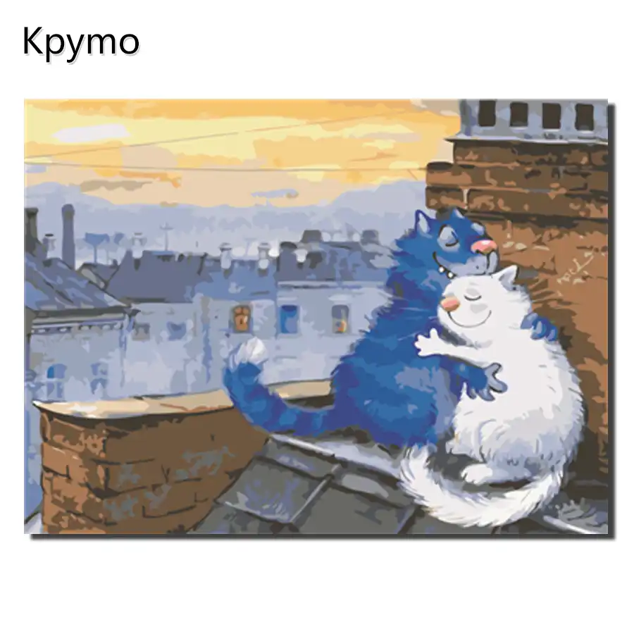Pintura De Gato Blanco Azul Sin Rames Imagenes Por Numeros En