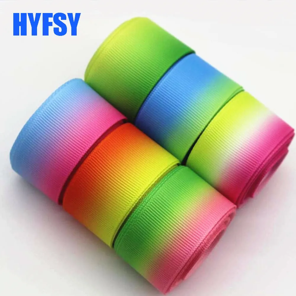 

hyfsy 10035 25mm Gradient rainbow ribbon 10 yards DIY gift wrapping handmade hair bows Grosgrain ribbon tape